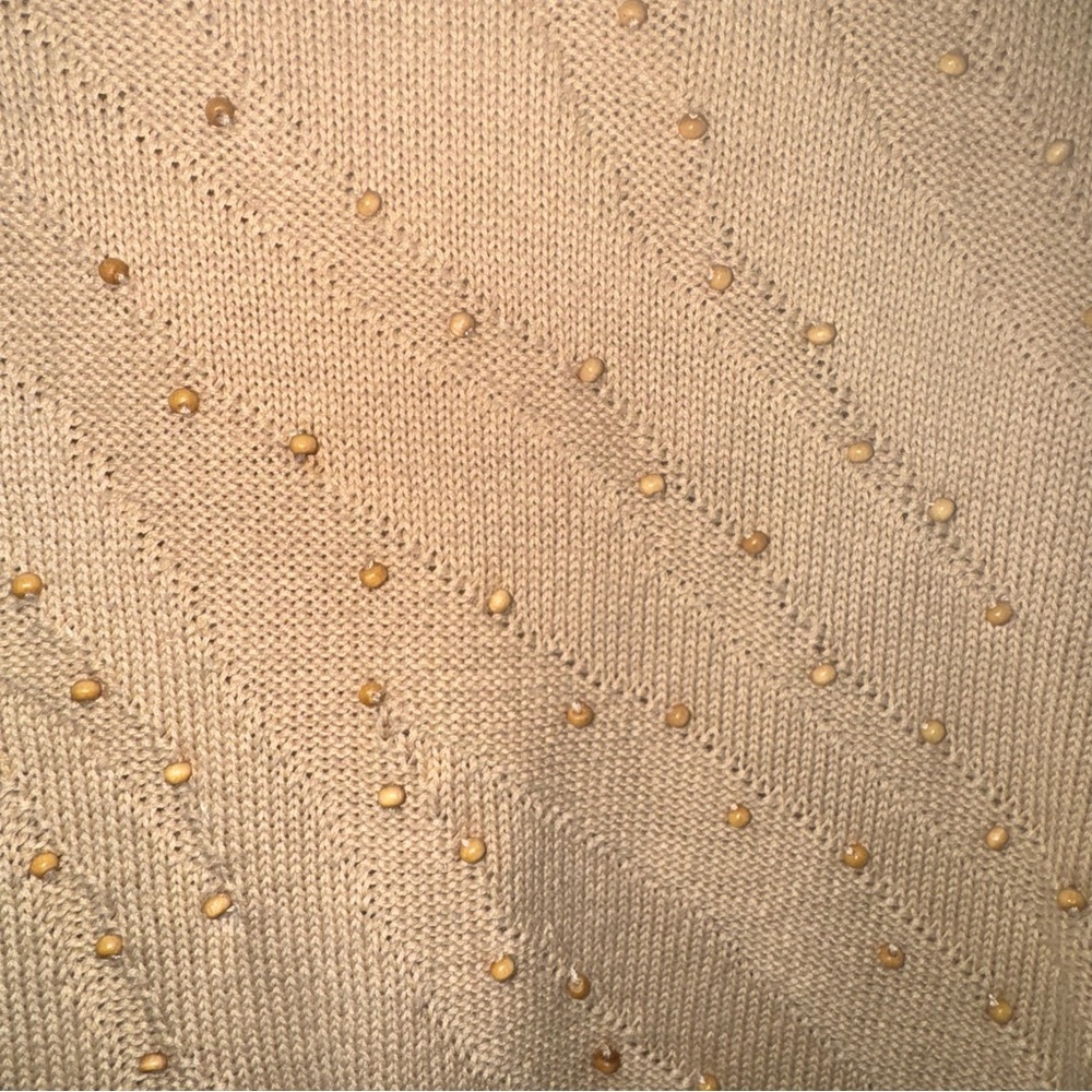 Alfred Dunner Womens XL Tan Beaded Knit Short Sleeve Sweater Ramie Cotton Blend - Picture 2 of 4